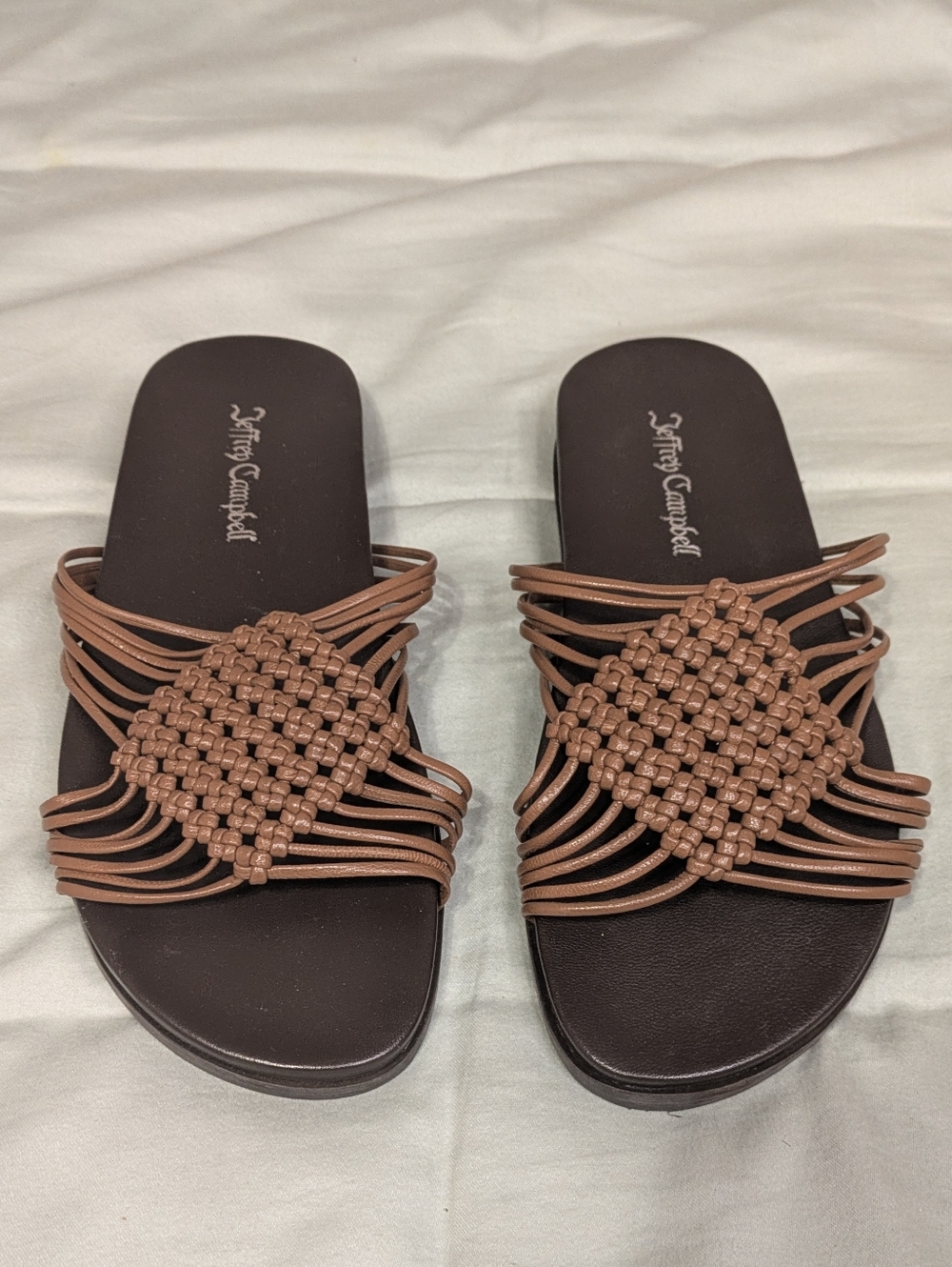 Jeffrey Campbell Brown Woven Leather Strappy Slide Sandals Size 7